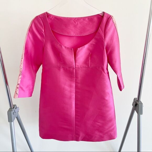 Lelarose Pink Silk Empire Mini Dress Taffeta 14 - Picture 8 of 12